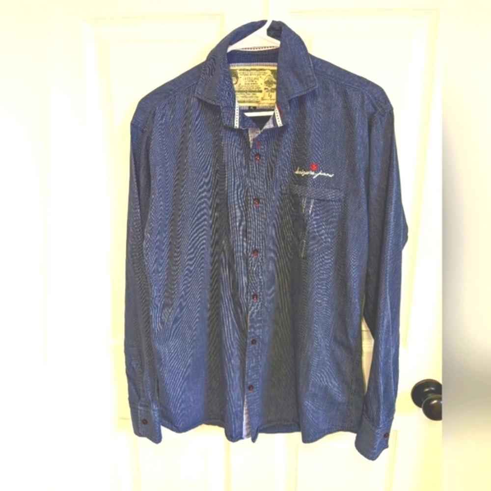 Leeizure Jeans brand Made in India Men's button down shirt XL Dark Blue